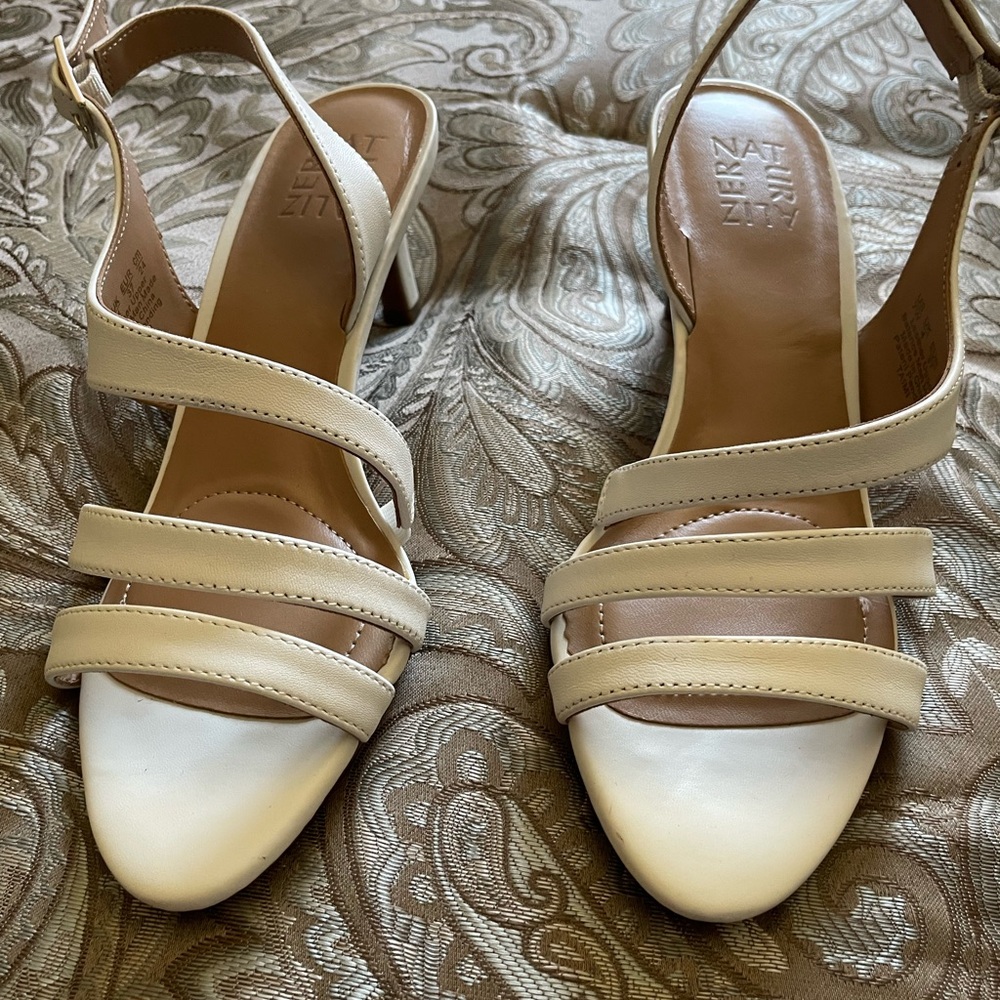 Nine West Cream and White Sandals with Ankle Strap